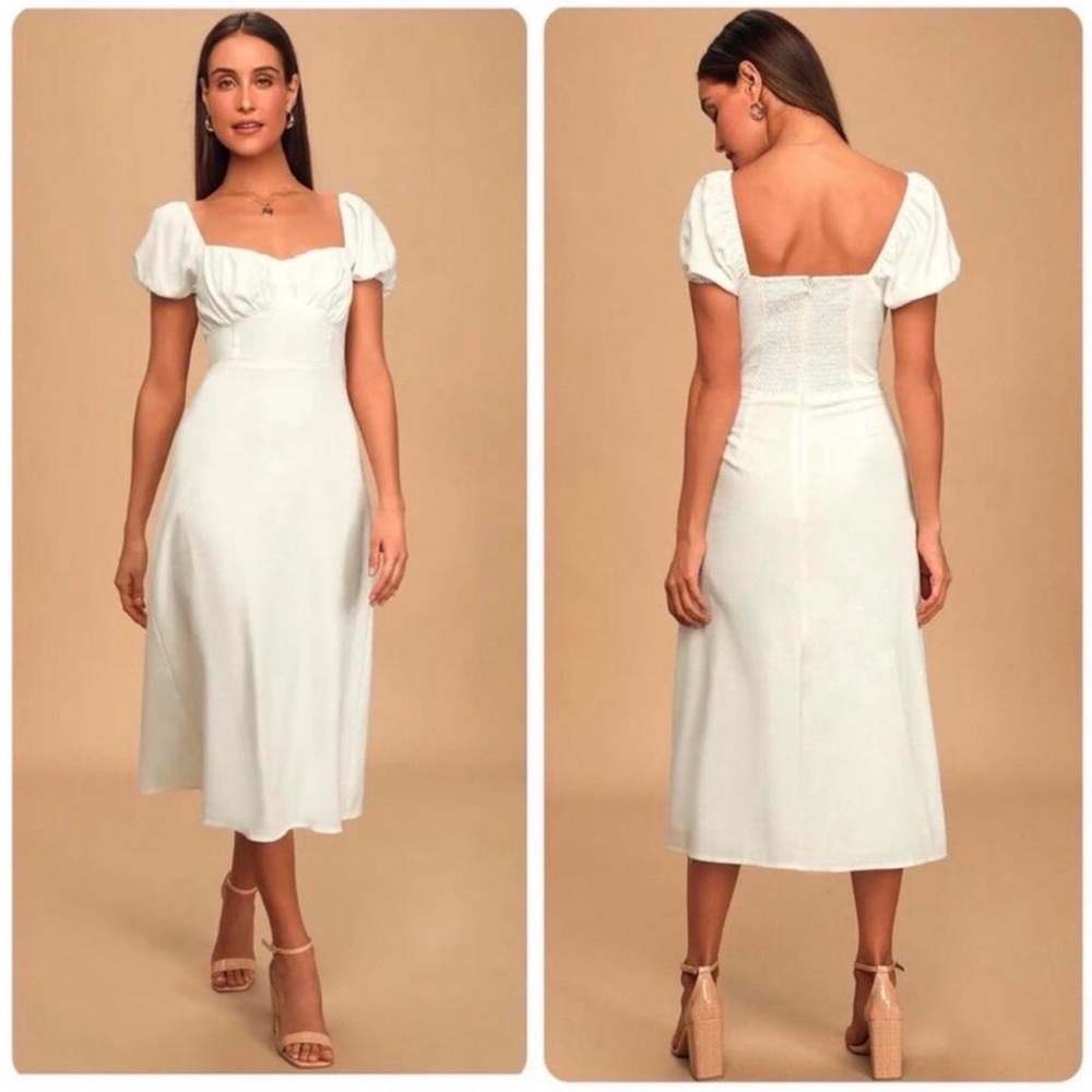 White Puff Sleeve Midi Dress